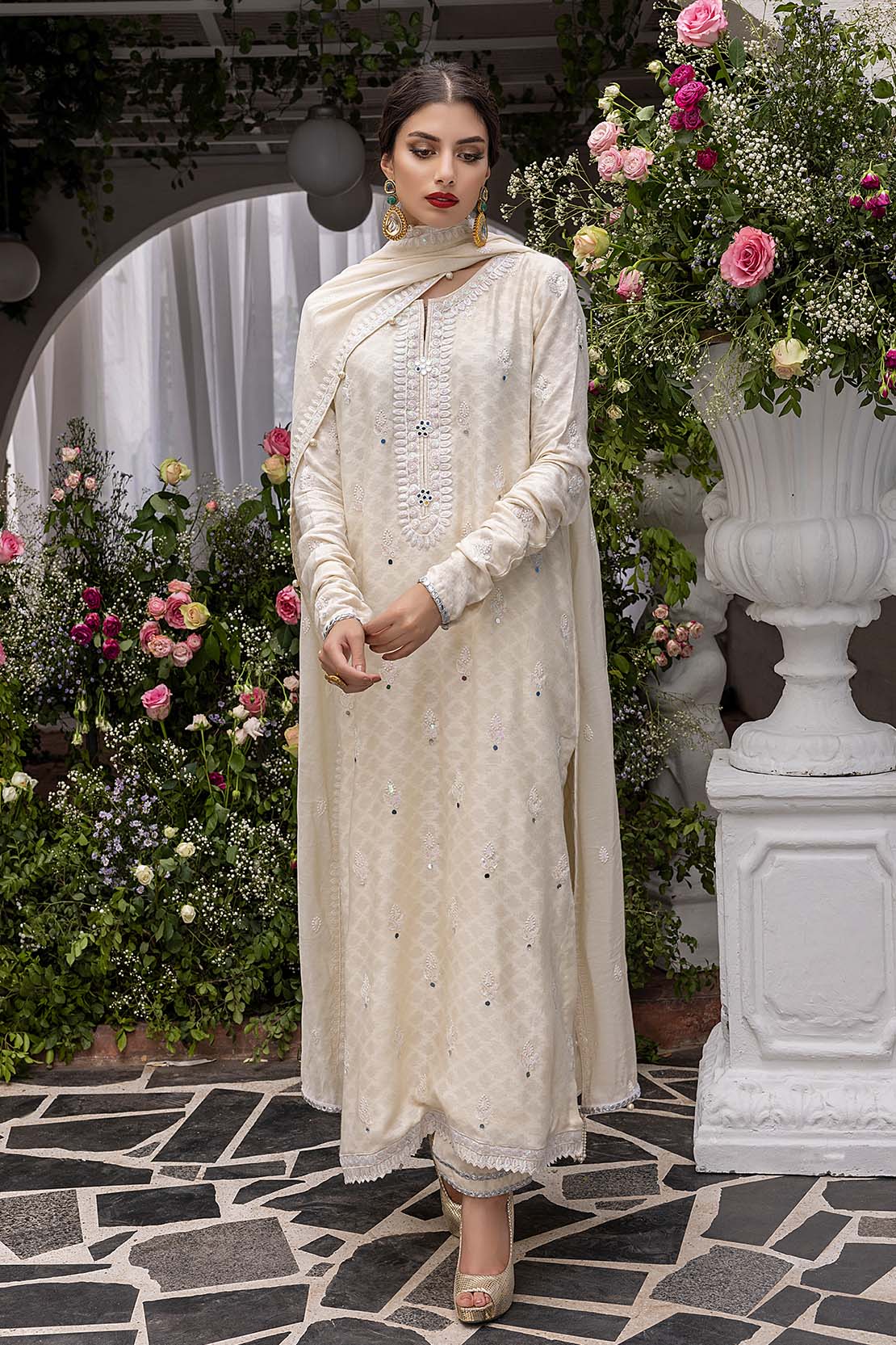 Embroidered Cotton Net Suit - Image 5