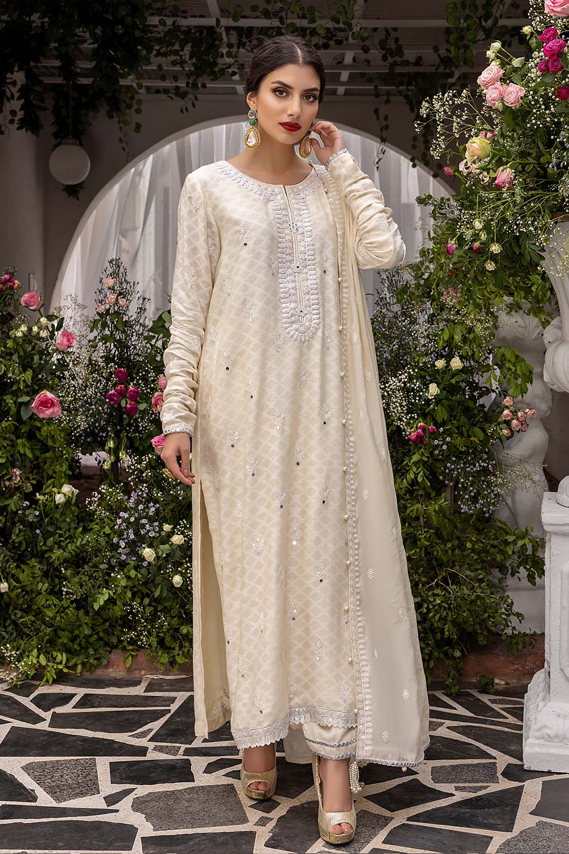 Embroidered Cotton Net Suit - Image 7