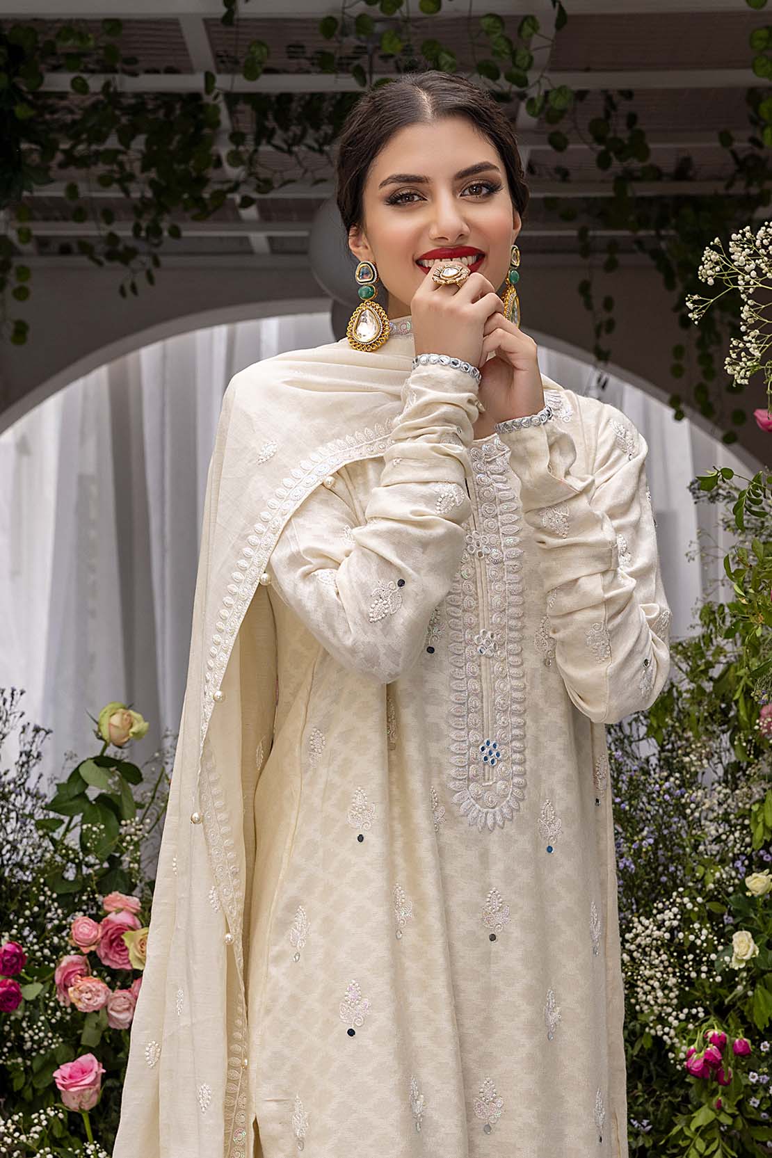 Embroidered Cotton Net Suit - Image 8