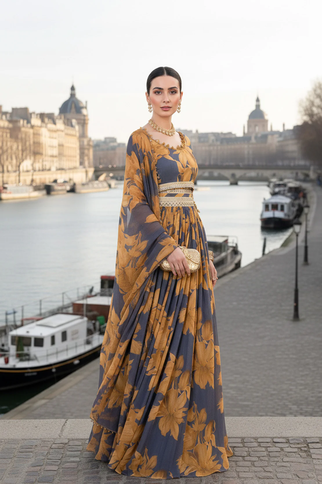 GOLDEN BLOOM- 3PC GRIP & CHIFFON LUXURY PRET - Image 3