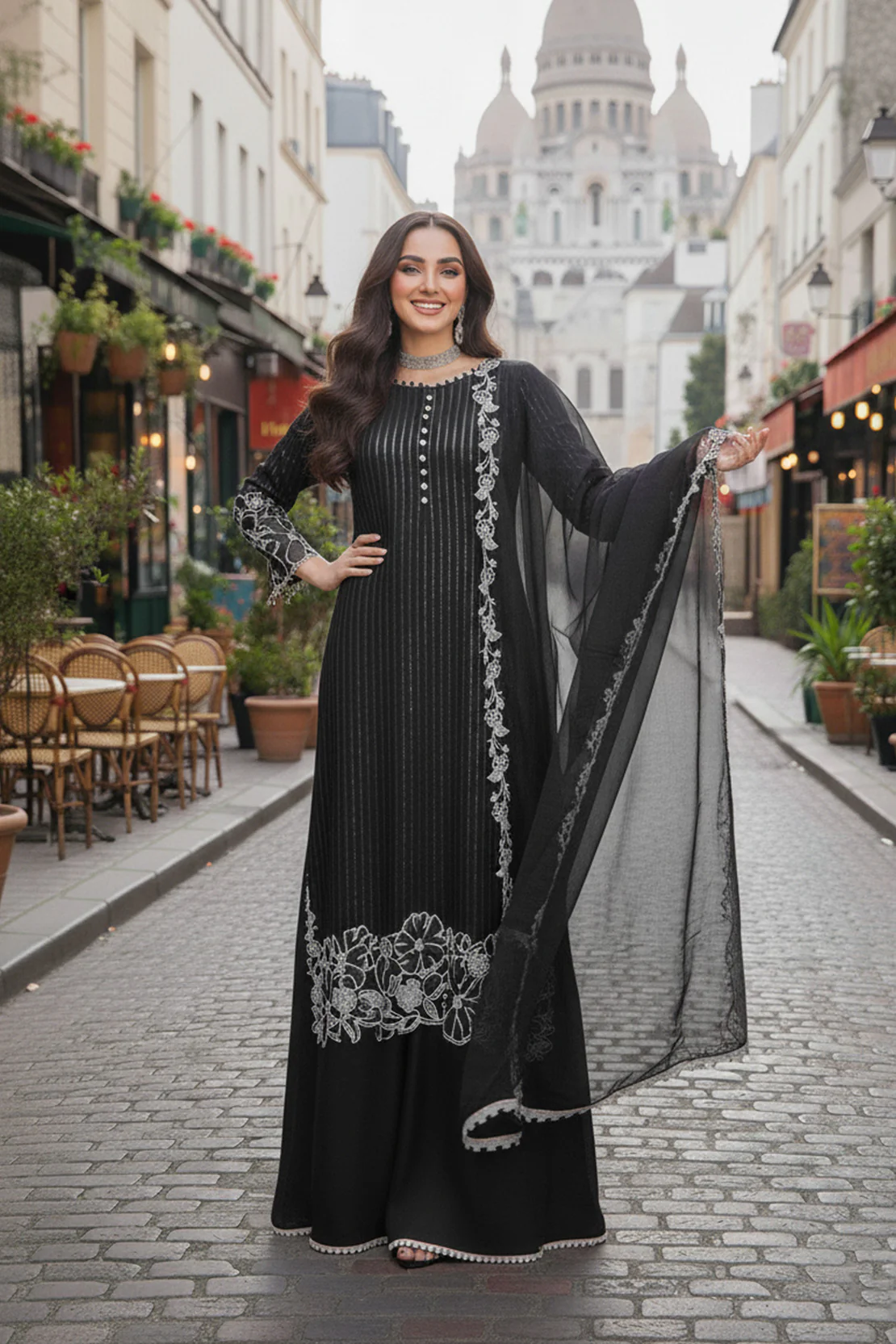 NOIR ELEGANCE – 3PC COTTON NET & ORGANZA LUXURY PRET - Image 5