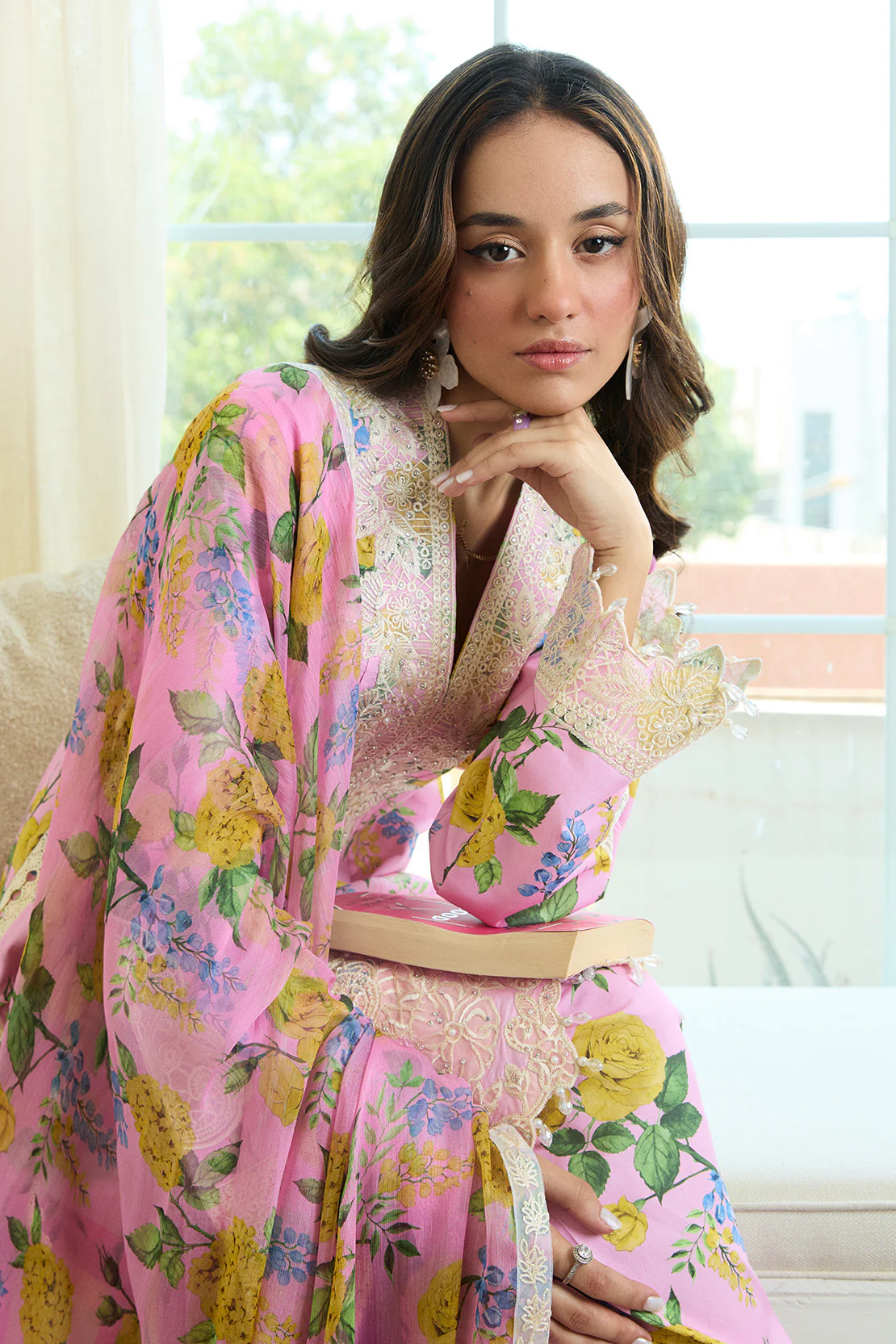 BLUSH BLOOM – 3PC LAWN & CHIFFON LUXURY PRET - Image 4