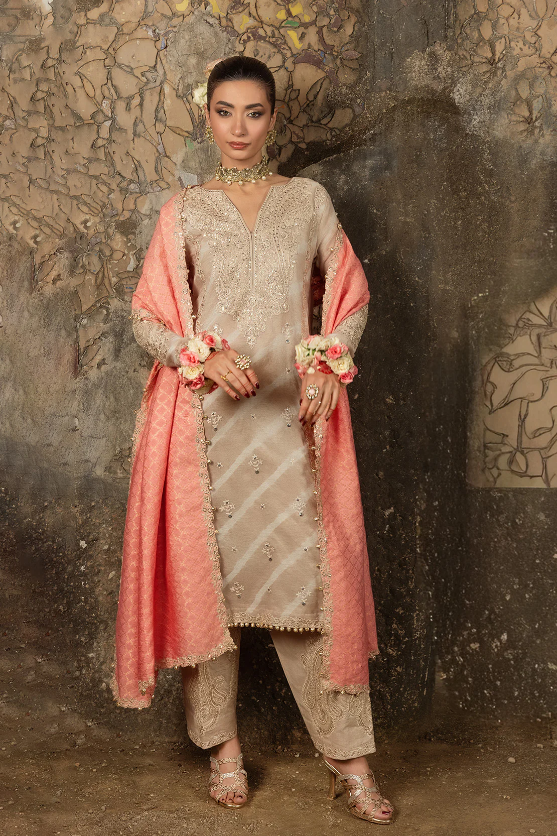 LEHER – 3PC PAPER COTTON, SILK LAWN & ZARI JAMAWAR WEDDING FESTIVE PRET