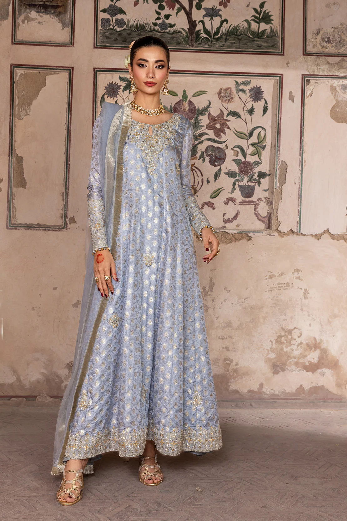 ROSHNI – 2PC ZARI JAMAWAR & NET WEDDING FESTIVE PRET - Image 2