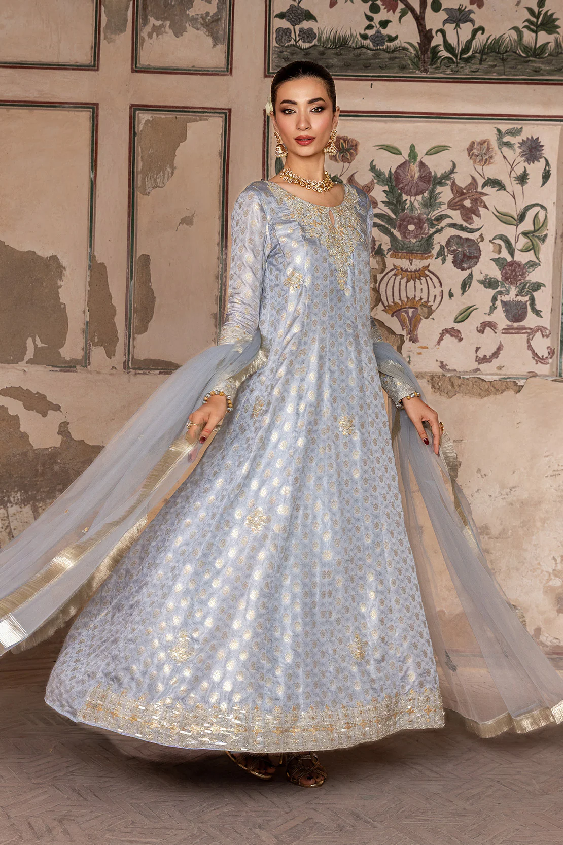 ROSHNI – 2PC ZARI JAMAWAR & NET WEDDING FESTIVE PRET - Image 3