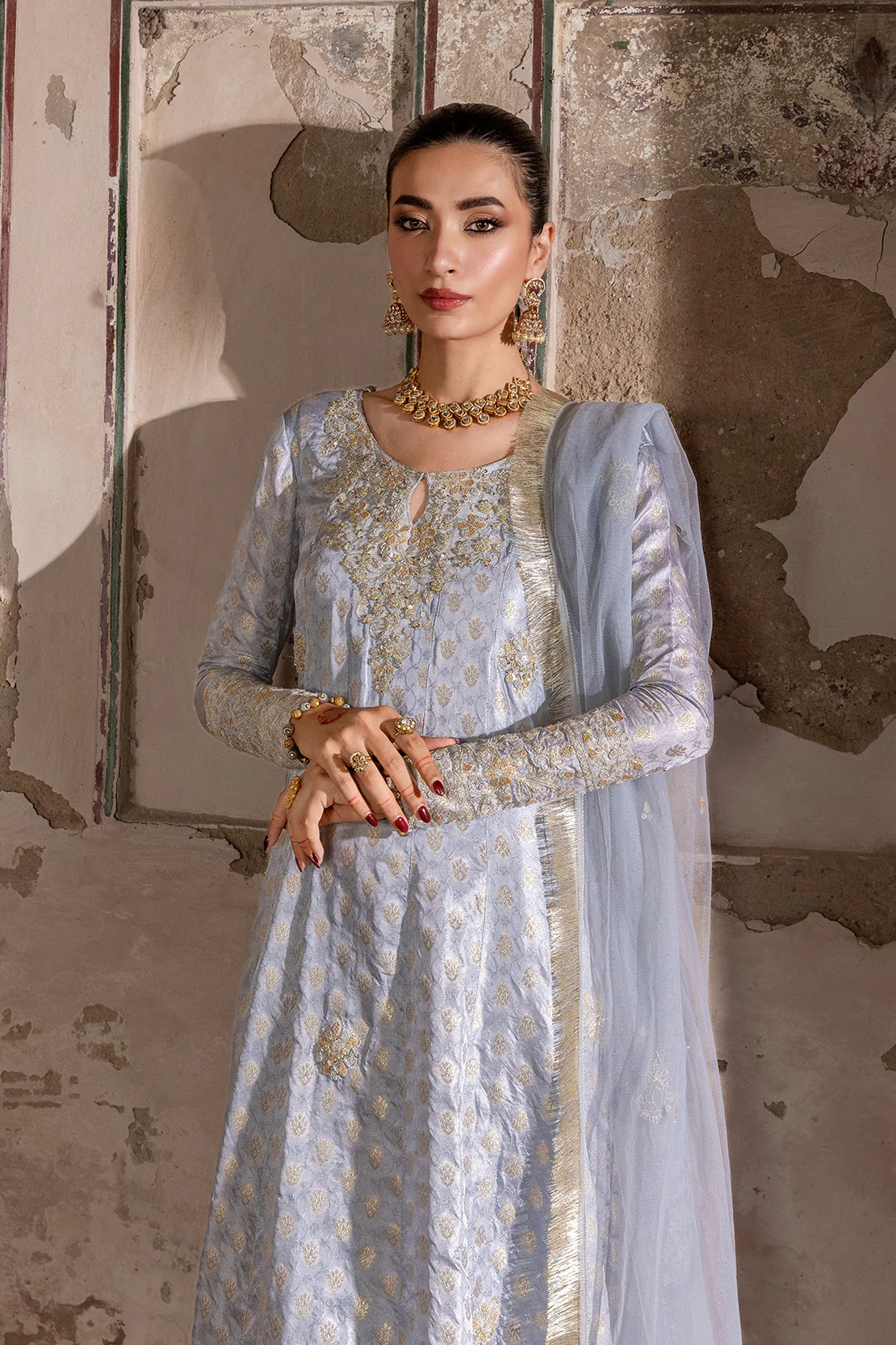 ROSHNI – 2PC ZARI JAMAWAR & NET WEDDING FESTIVE PRET - Image 5