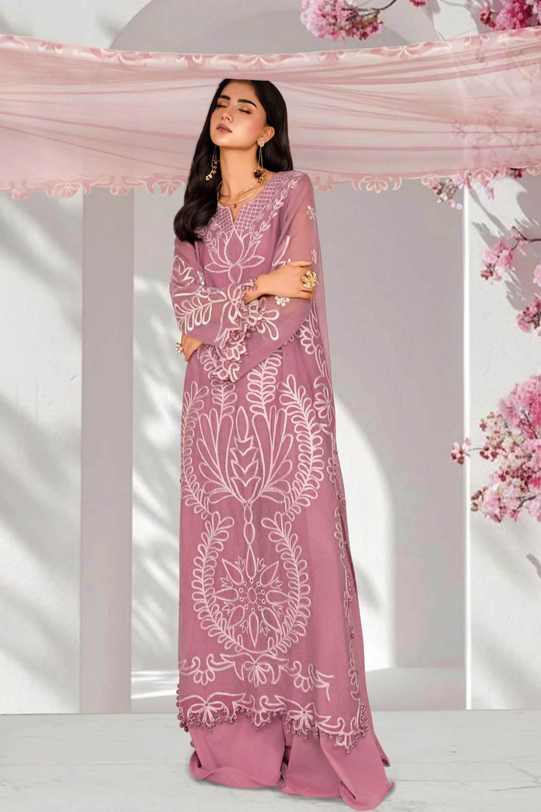 AKS – 3PC KHAADI NET,LAWN & NET EID FESTIVE PRET - Image 7
