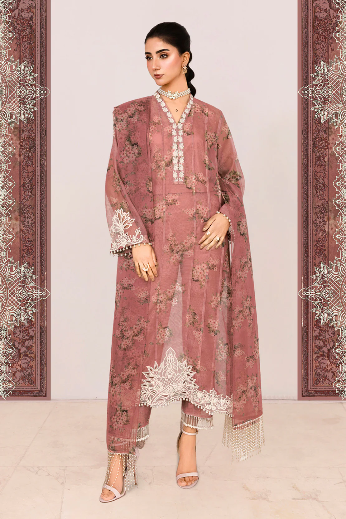 ABROSH – 3PC COTTON NET, ORGANZA & LAWN EID FESTIVE PRET - Image 3