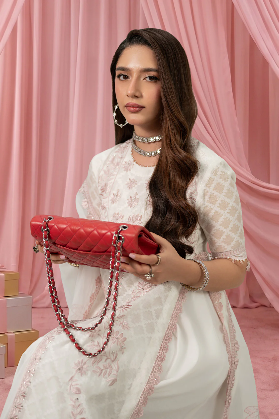 PEACH OPAL 2PC SELF COTTON NET & LAWN EID FESTIVE PRET - Image 5