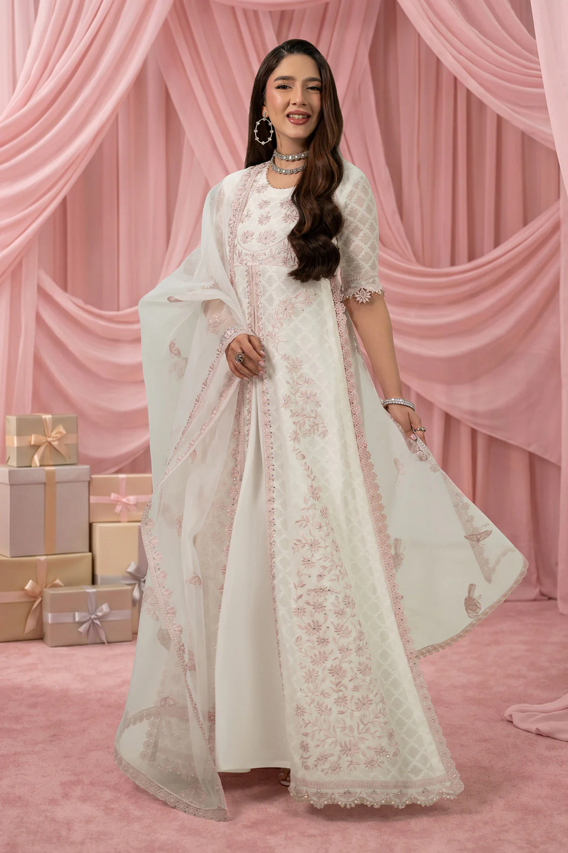 PEACH OPAL 2PC SELF COTTON NET & LAWN EID FESTIVE PRET - Image 8