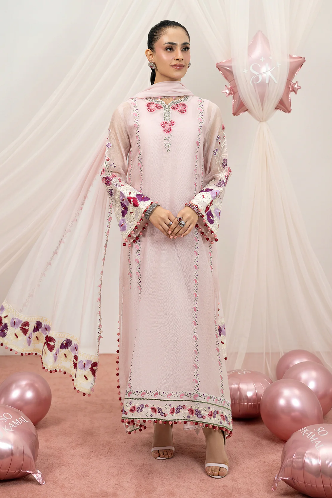 BUBBLEGUM 2PC KHAADI NET & CHIFFON EID FESTIVE PRET