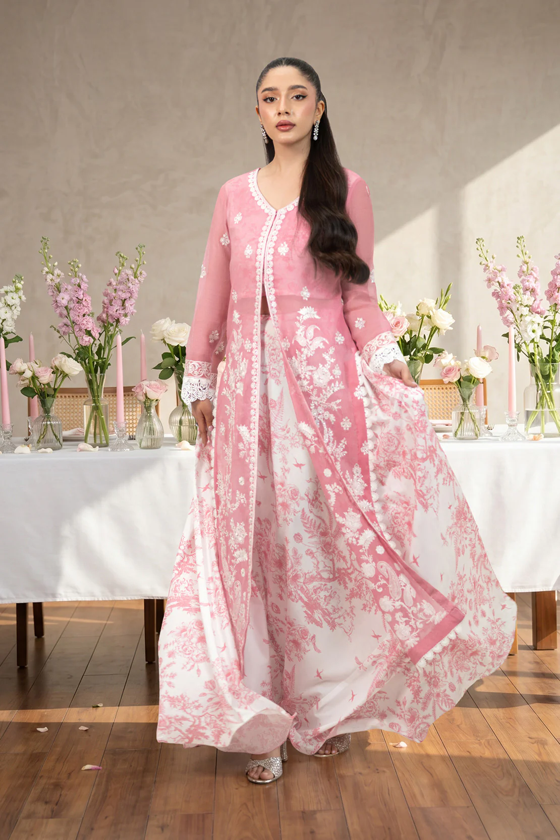 ROSY ROSE 3PC KHAADI NET & LAWN EID FESTIVE PRET - Image 2