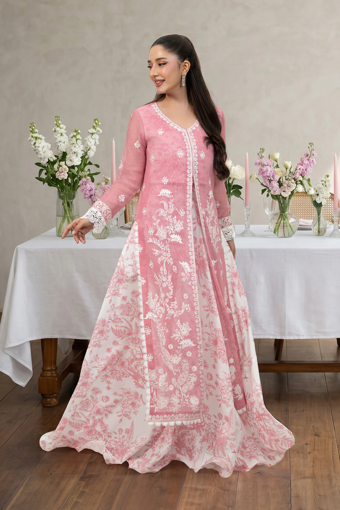 ROSY ROSE 3PC KHAADI NET & LAWN EID FESTIVE PRET - Image 4