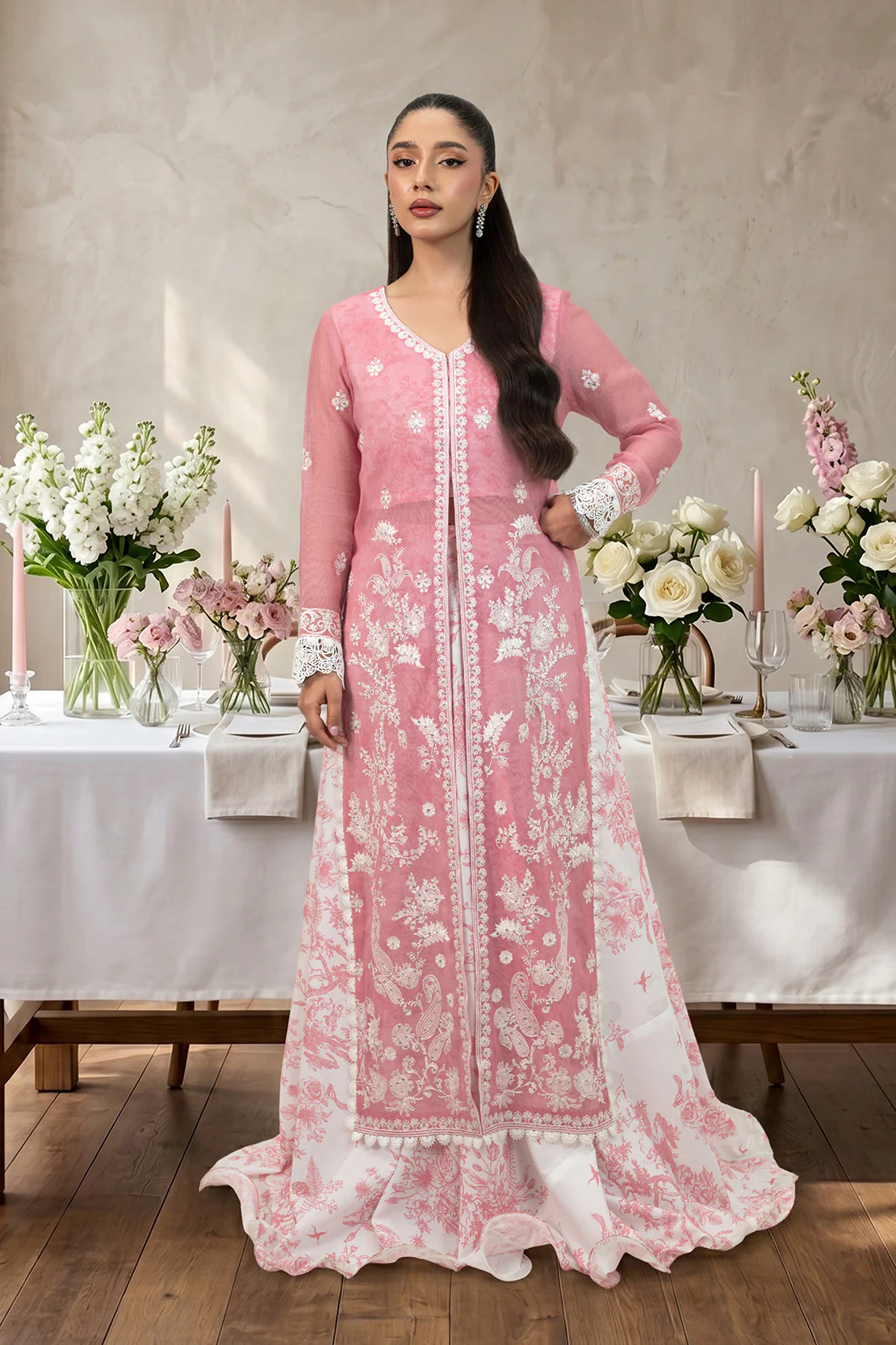 ROSY ROSE 3PC KHAADI NET & LAWN EID FESTIVE PRET - Image 8