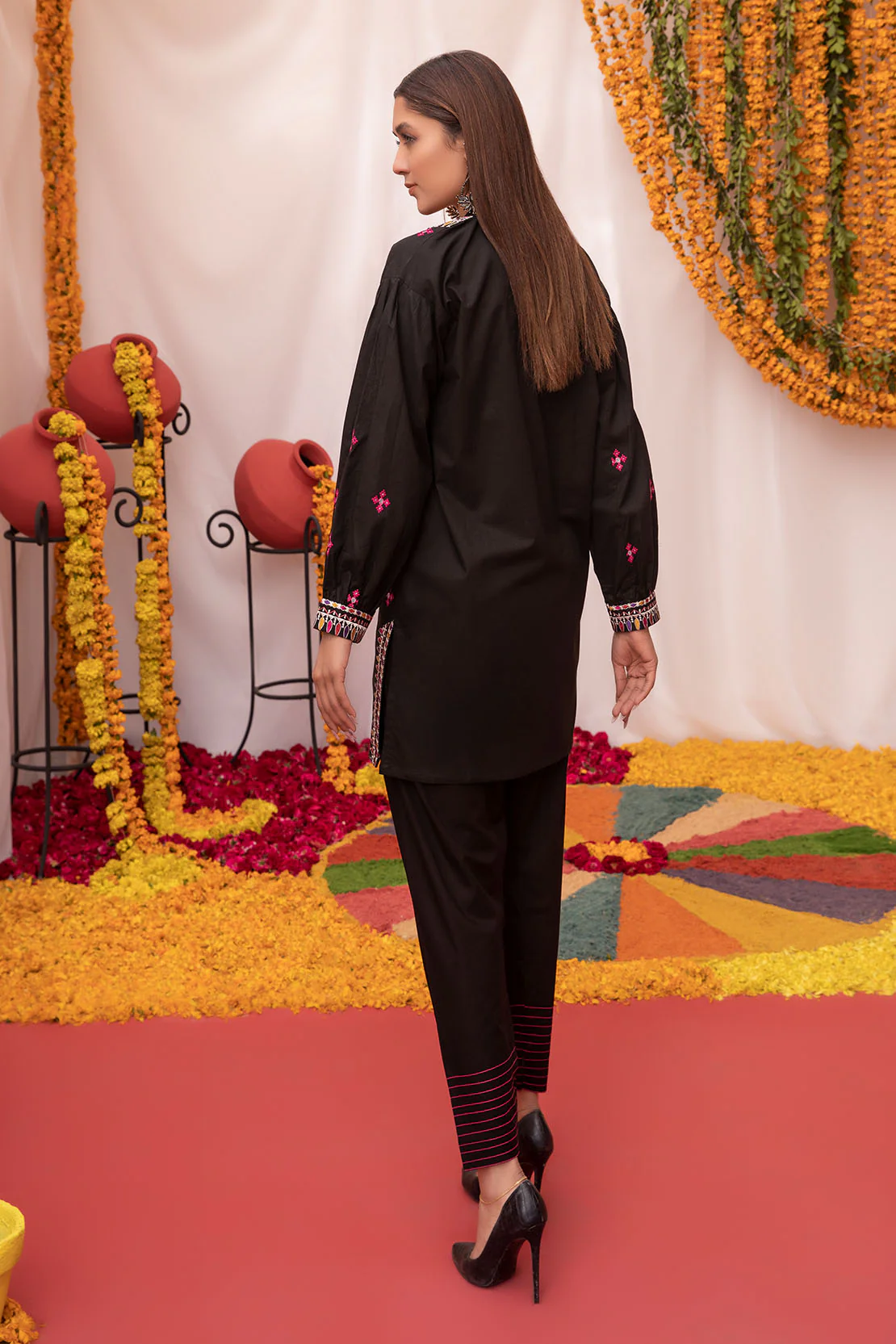 Solid Embroidered Fusion Kurti - Image 2