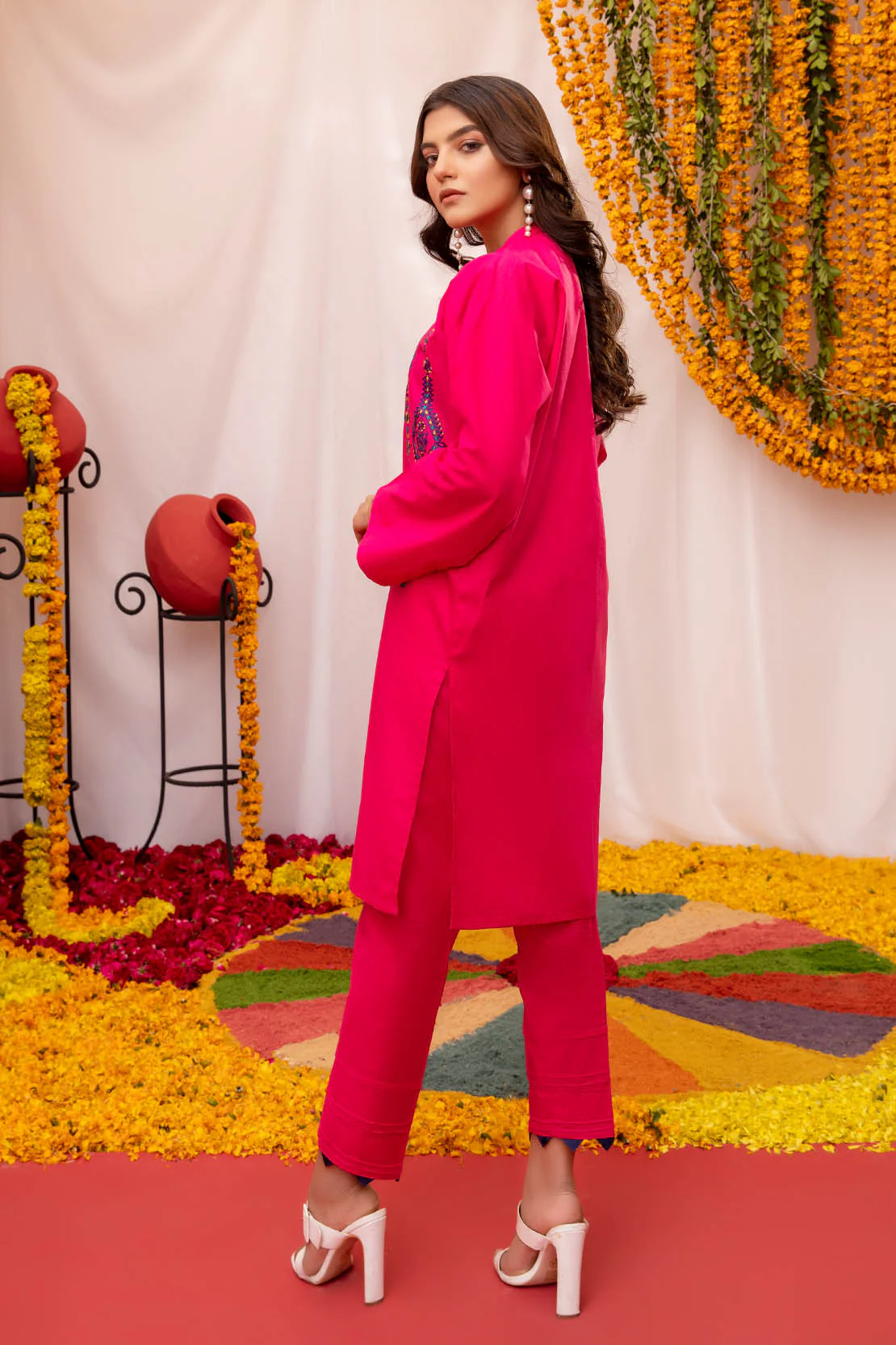 Solid Embroidered Fusion Kurti - Image 2
