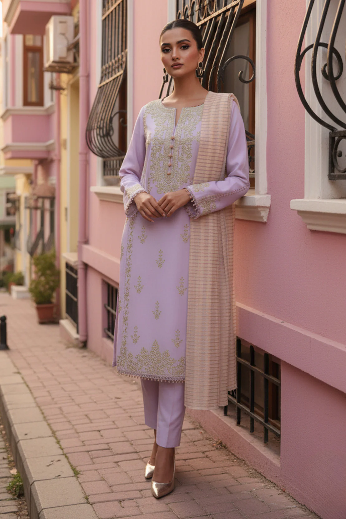 Embroidered - 3 Pc Lawn Suit (Dyed Yarn Dupatta) - Image 3