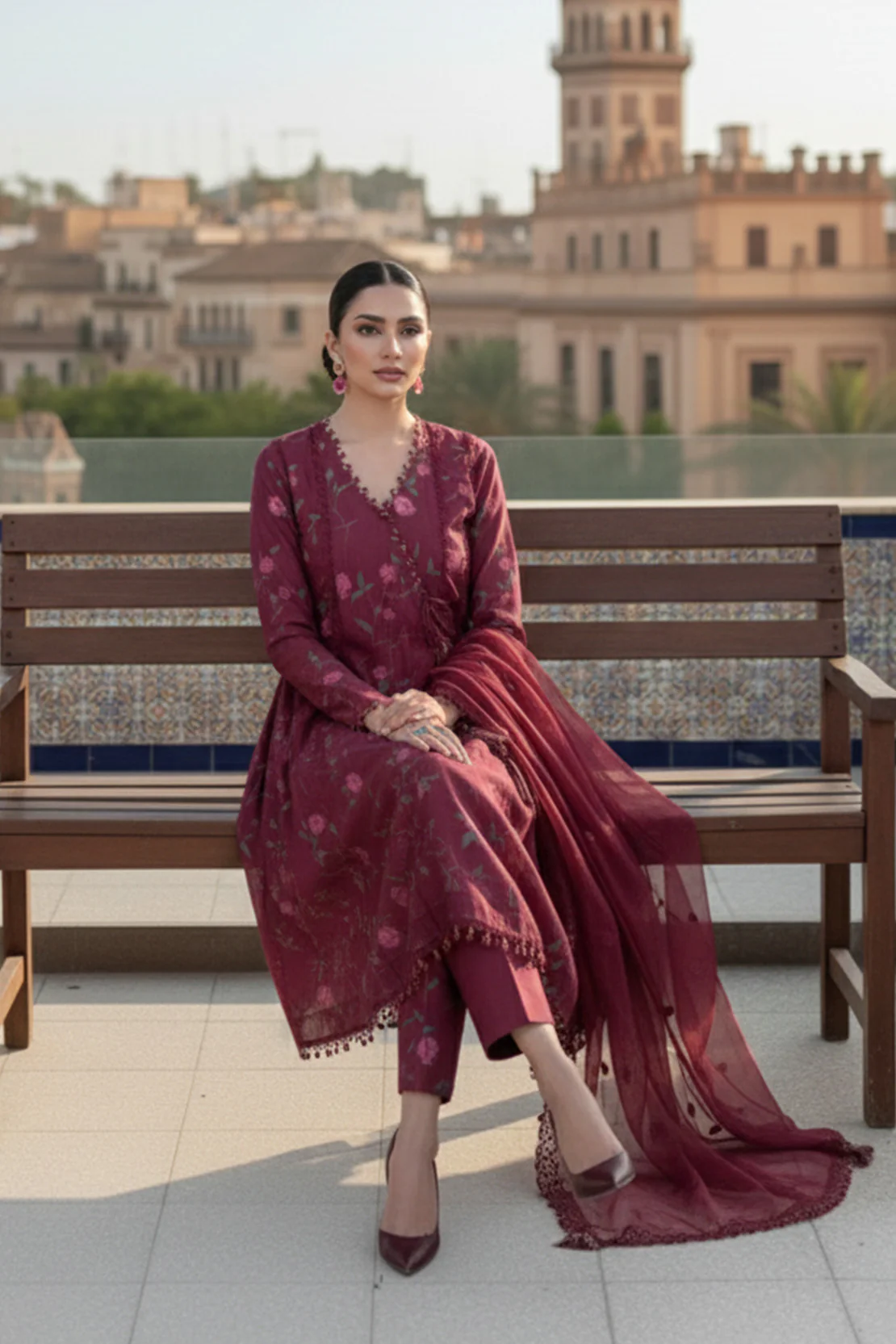 Embroidered - 3 Pc Cotton Lawn Suit (Organza Dupatta) - Image 5