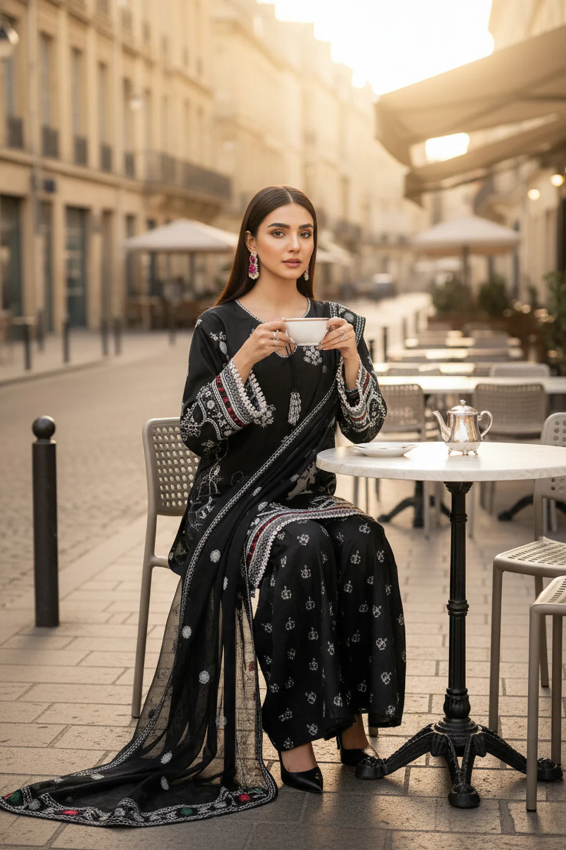 Embroidered - 3 Pc Lawn Suit (Organza Dupatta) - Image 4