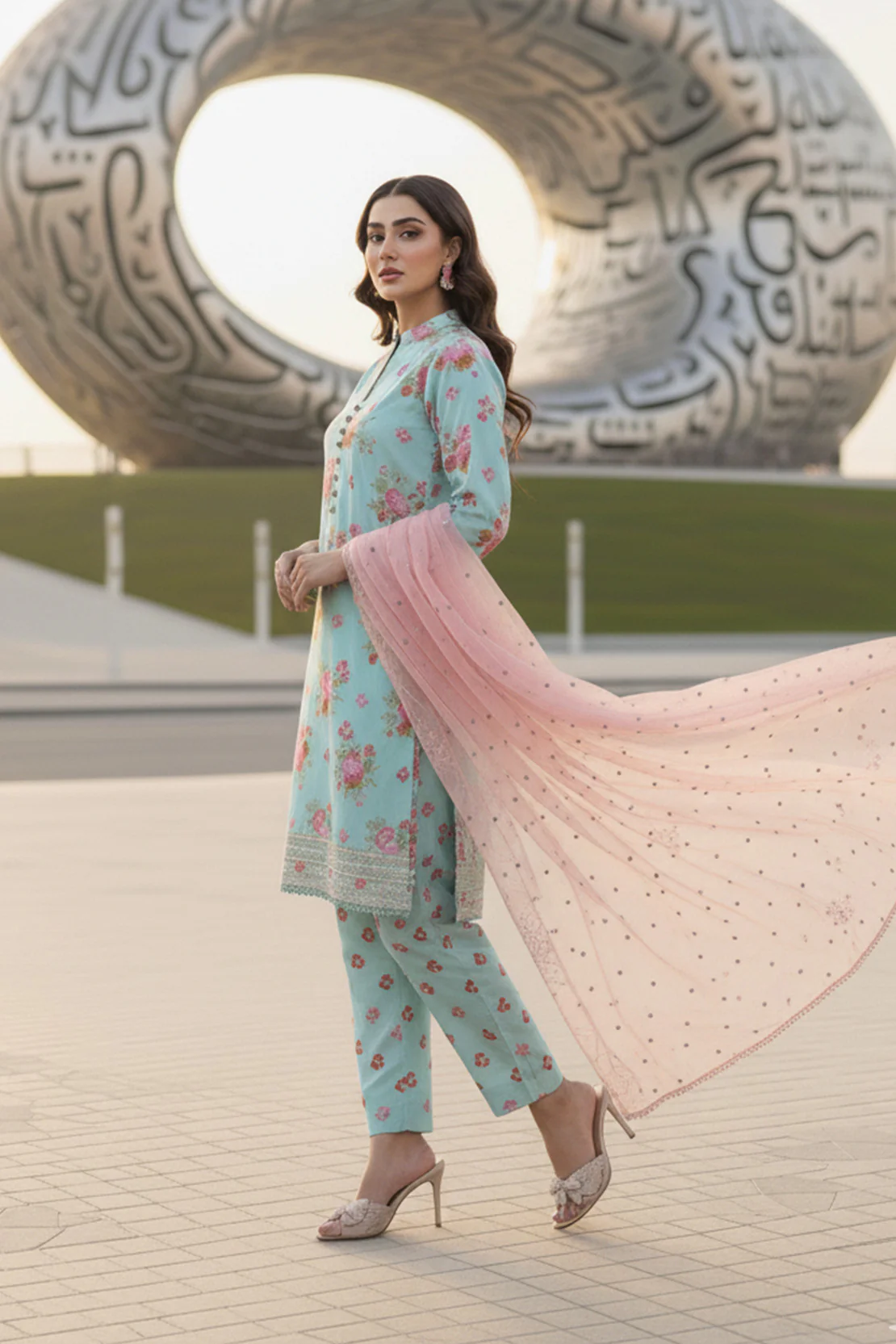 Embroidered - 3 Pc Lawn Suit (Organza Dupatta) - Image 3