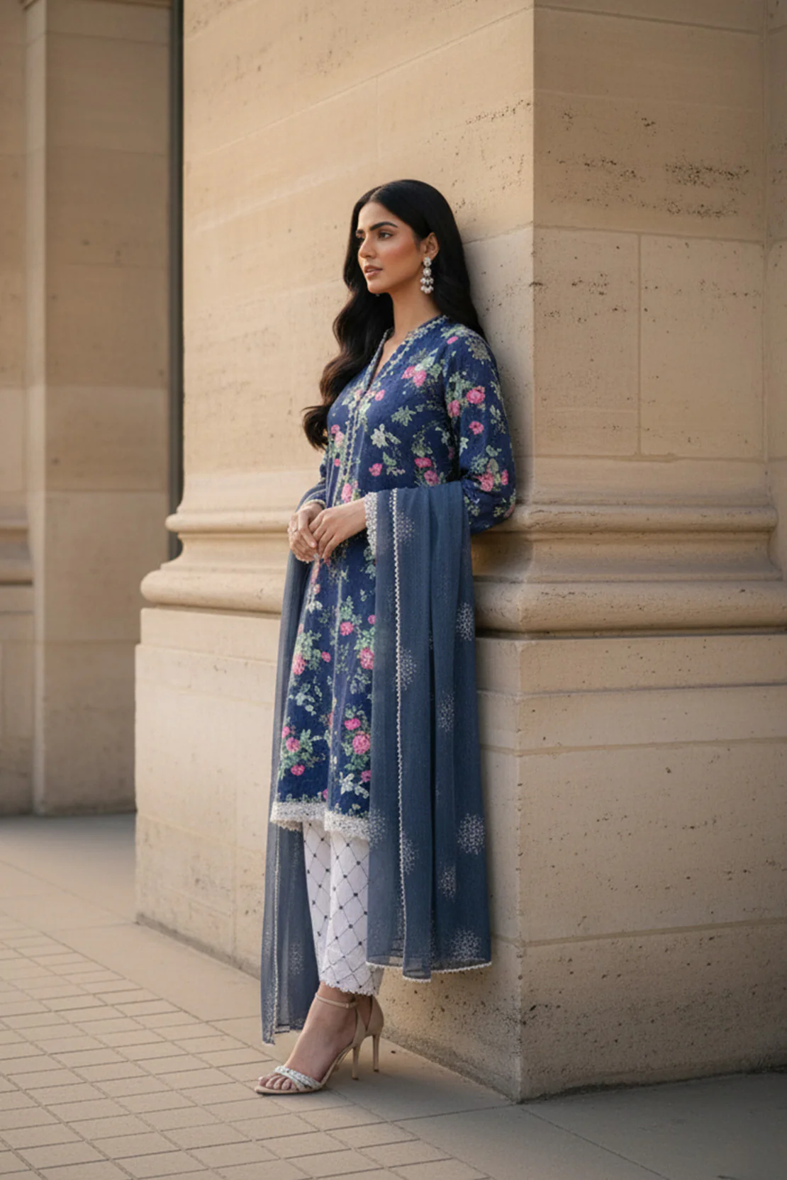 Embroidered - 3 Pc Lawn Suit (Organza Dupatta) - Image 3