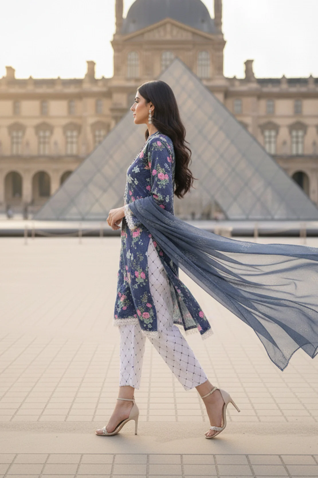 Embroidered - 3 Pc Lawn Suit (Organza Dupatta) - Image 5