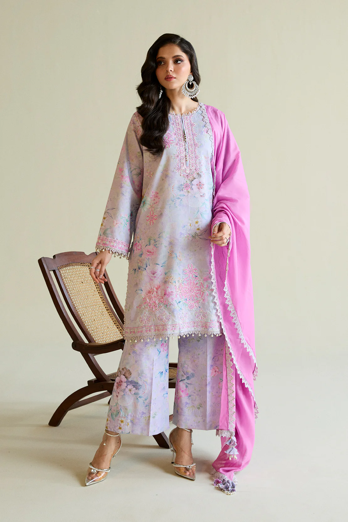 Printed Embroidered - Chikankari 3 Pc Lawn Suit (Dyed Lawn Dupatta) - Image 3