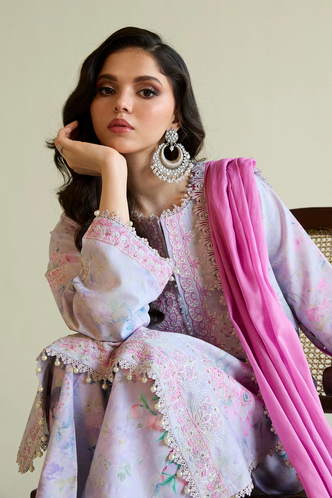 Printed Embroidered - Chikankari 3 Pc Lawn Suit (Dyed Lawn Dupatta) - Image 5