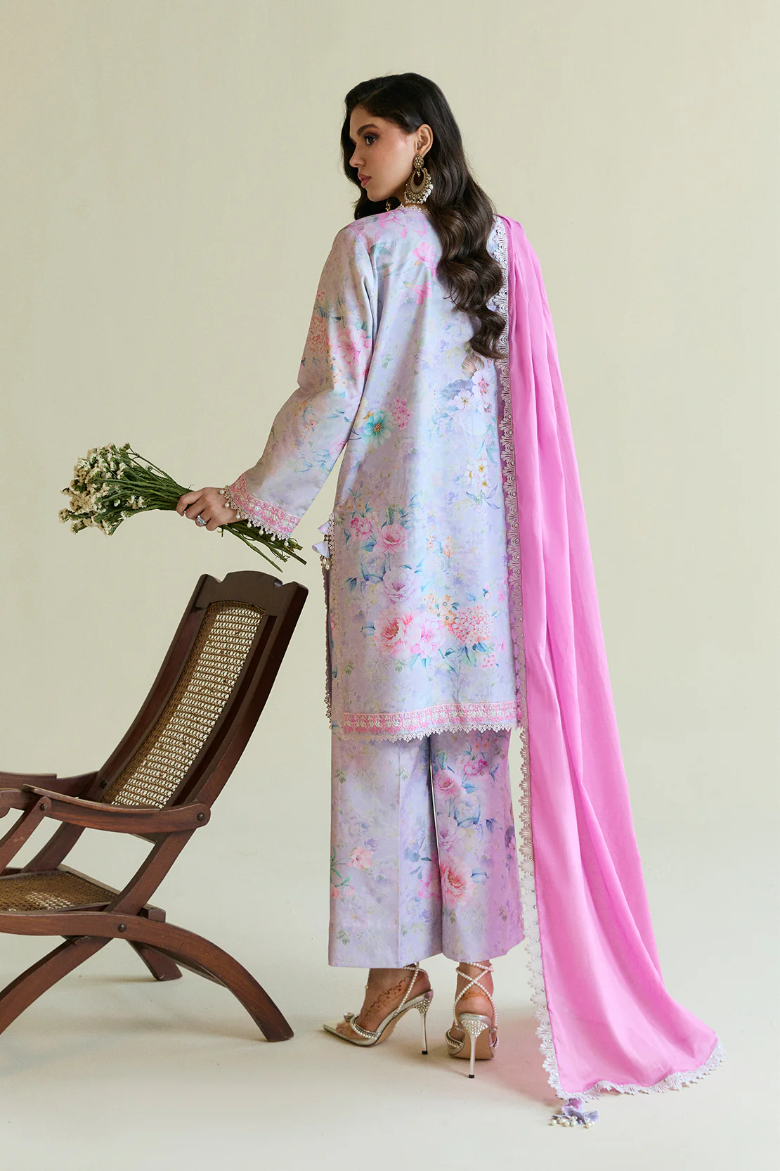 Printed Embroidered - Chikankari 3 Pc Lawn Suit (Dyed Lawn Dupatta) - Image 6
