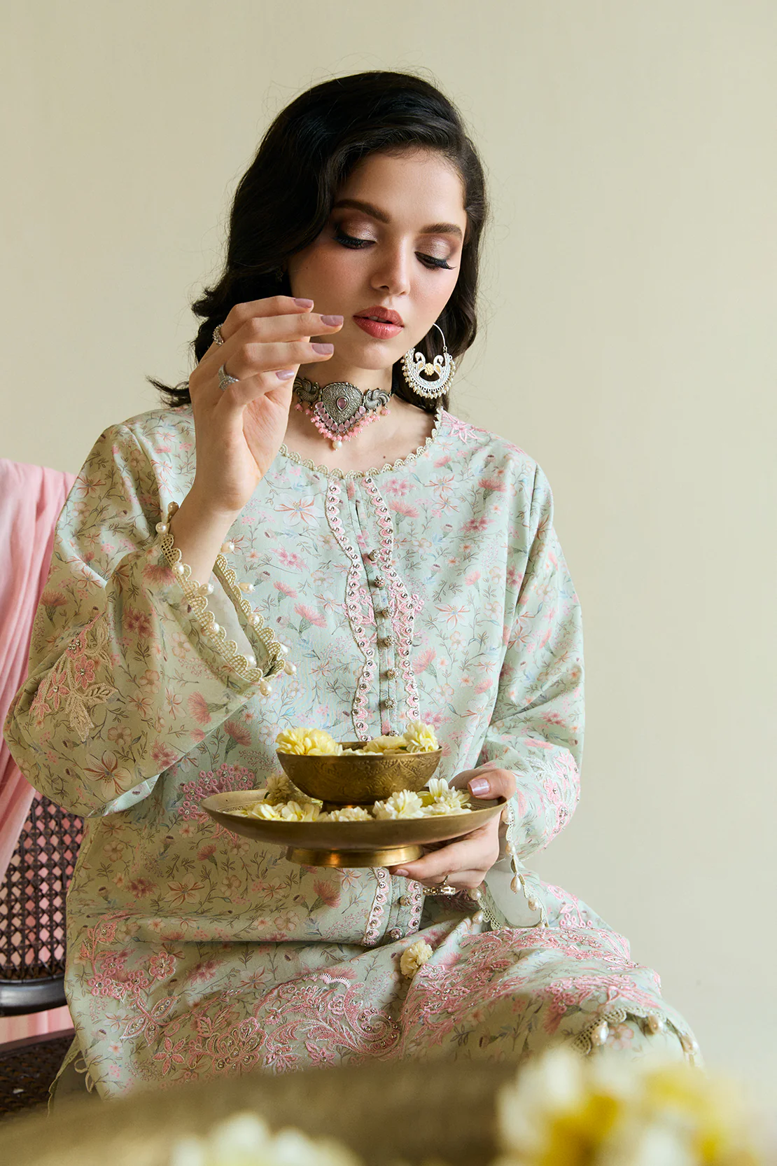 Printed Embroidered - Chikankari 3 Pc Lawn Suit (Dyed Lawn Dupatta) - Image 3