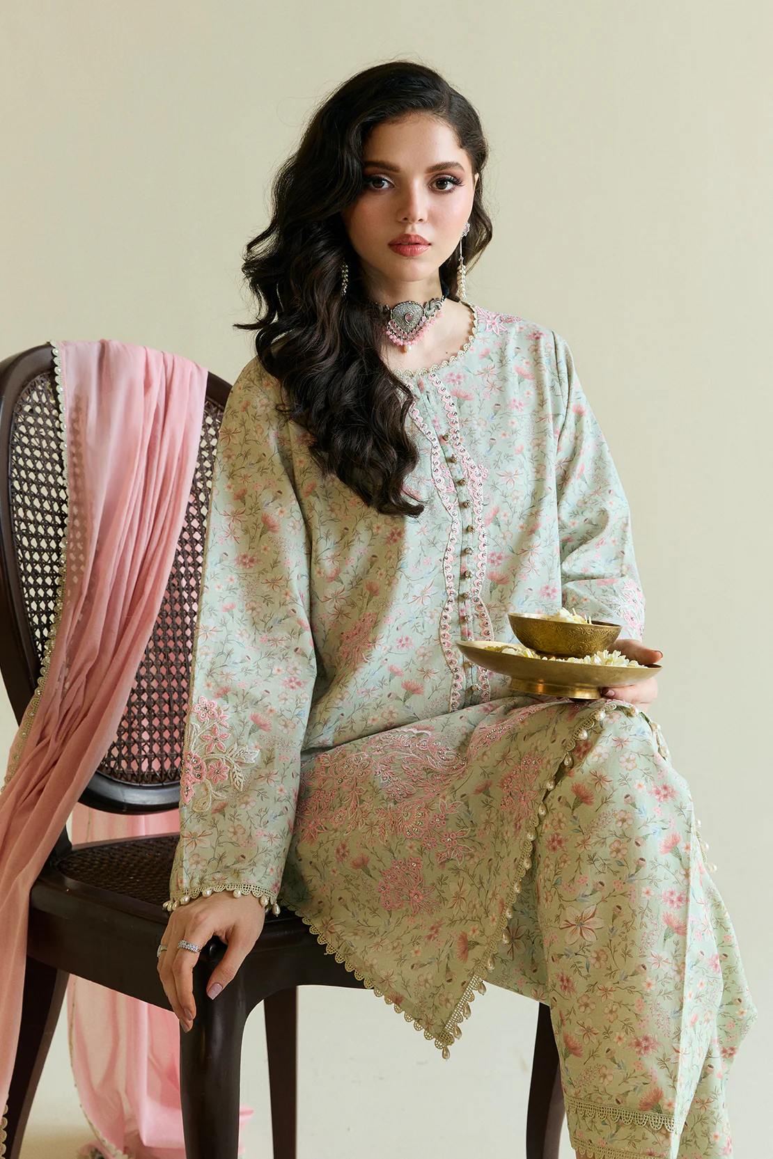 Printed Embroidered - Chikankari 3 Pc Lawn Suit (Dyed Lawn Dupatta) - Image 6