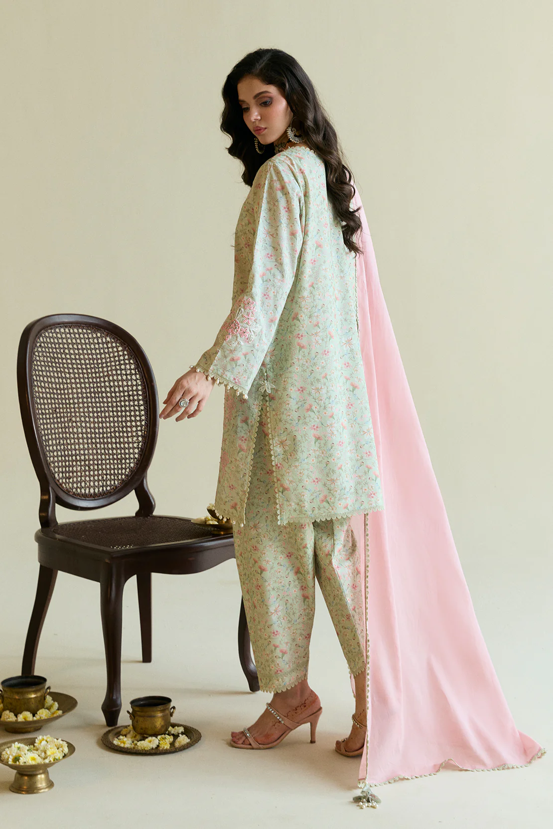 Printed Embroidered - Chikankari 3 Pc Lawn Suit (Dyed Lawn Dupatta) - Image 7