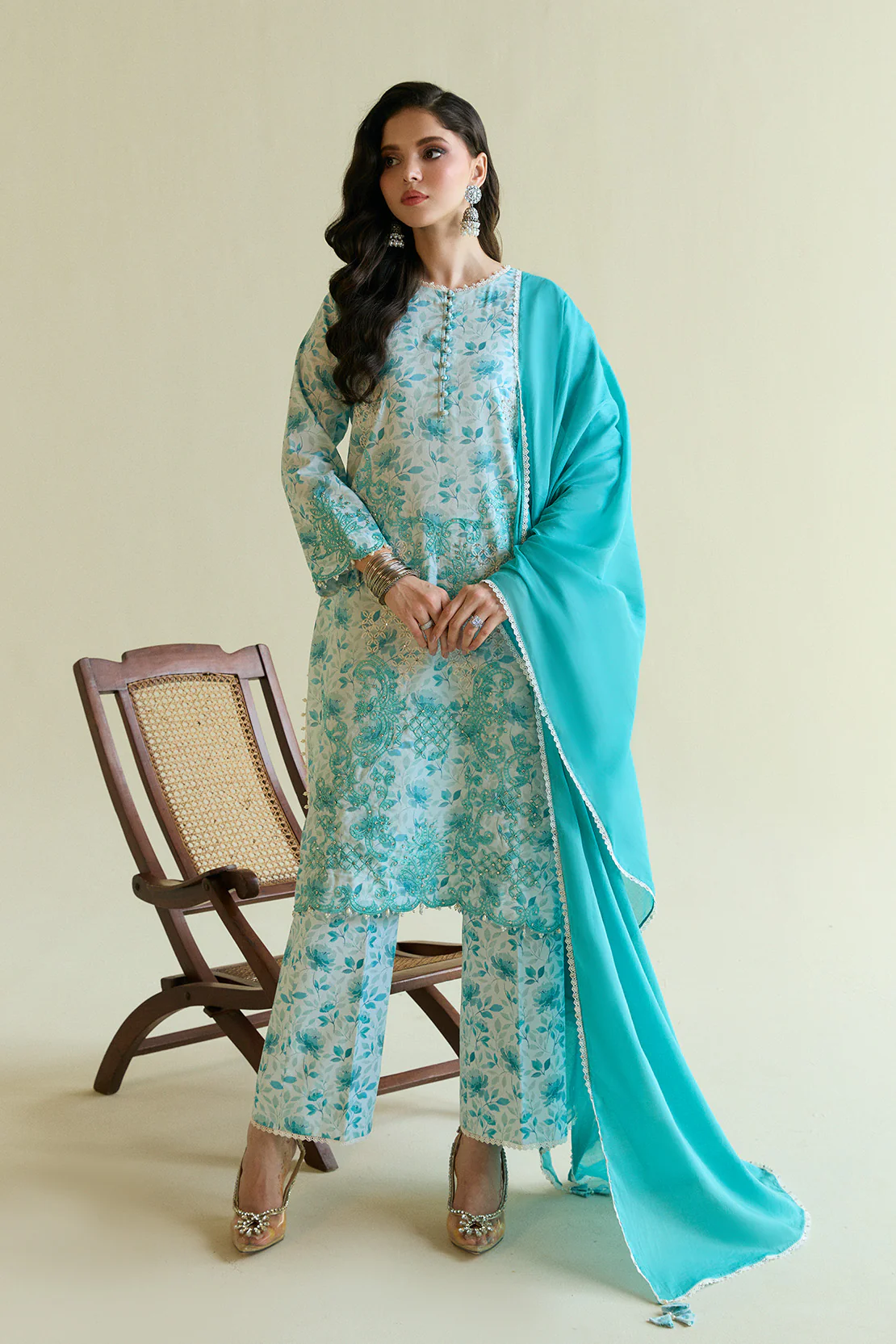Printed Embroidered - Chikankari 3 Pc Lawn Suit (Dyed Lawn Dupatta) - Image 4