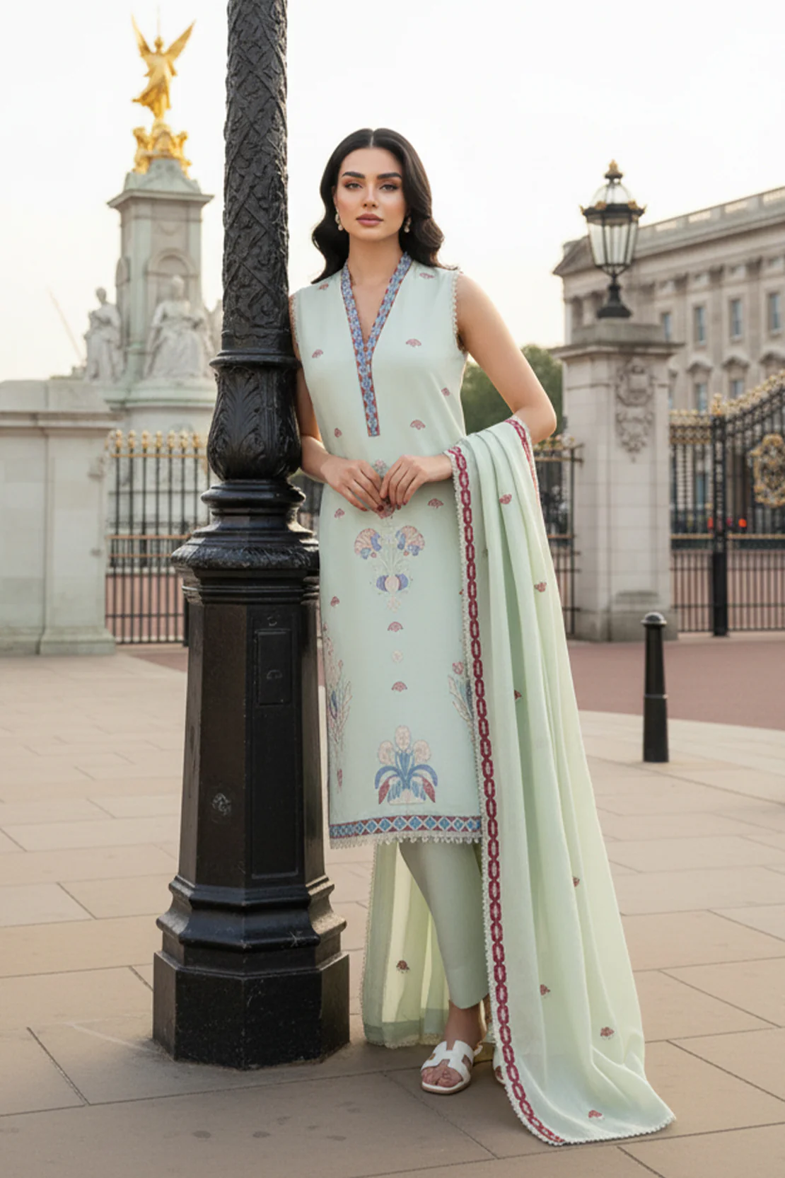 Embroidered - 3 Pc Lawn Suit (Dyed Embroidered Dupatta) - Image 3