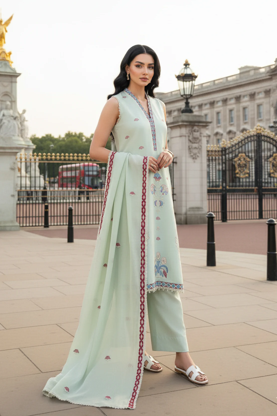 Embroidered - 3 Pc Lawn Suit (Dyed Embroidered Dupatta) - Image 5