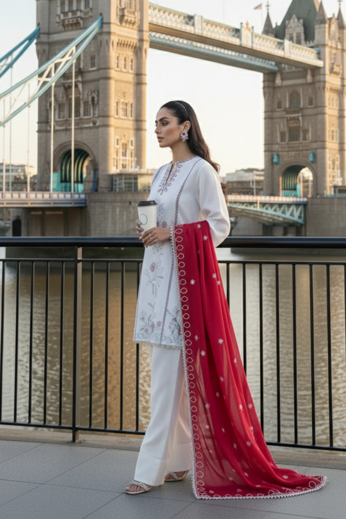 Embroidered - 3 Pc Lawn Suit (Dyed Embroidered Dupatta) - Image 5