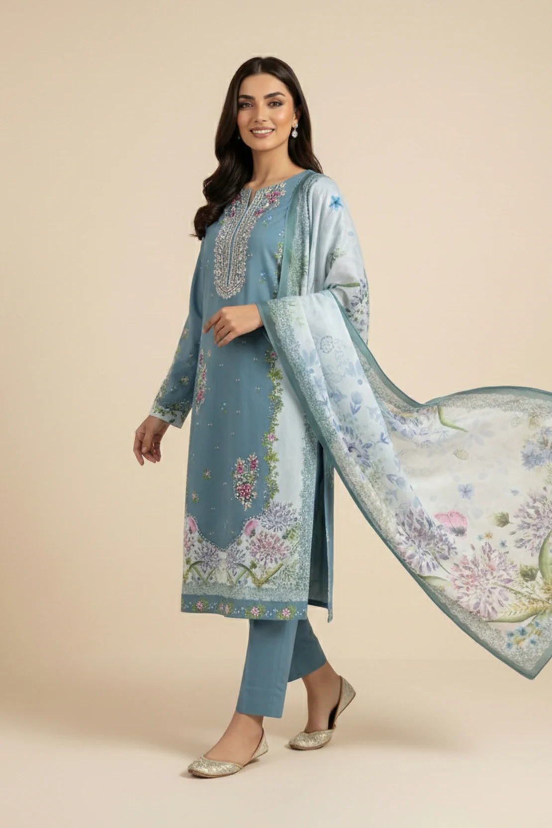 Embroidered - 3 Pc Lawn Suit - Image 5
