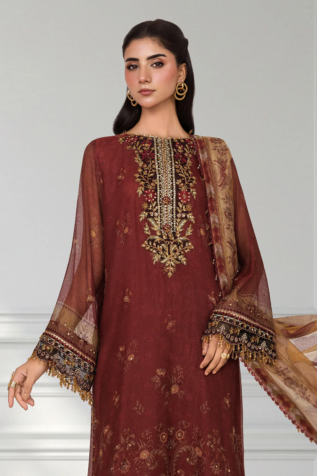 Embroidered - 3 Pc Cotton Net Suit - Image 5