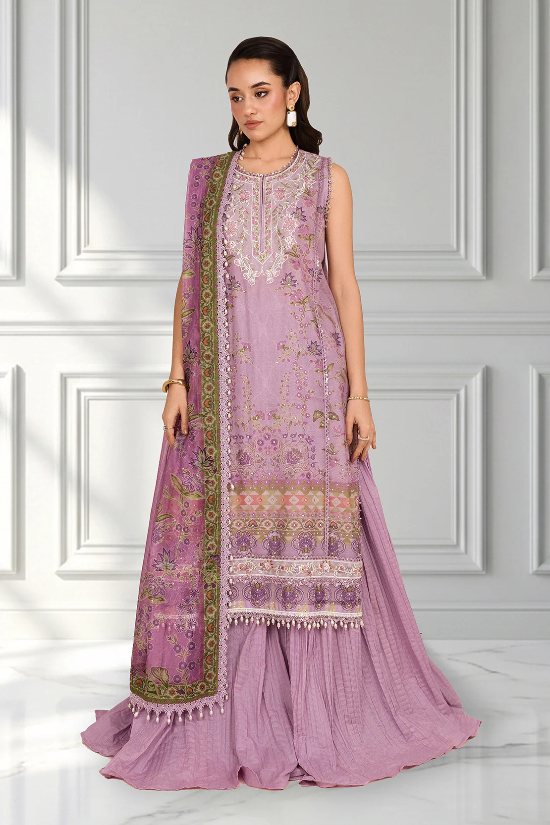 Embroidered - 3 Pc Cotton Net Suit - Image 5
