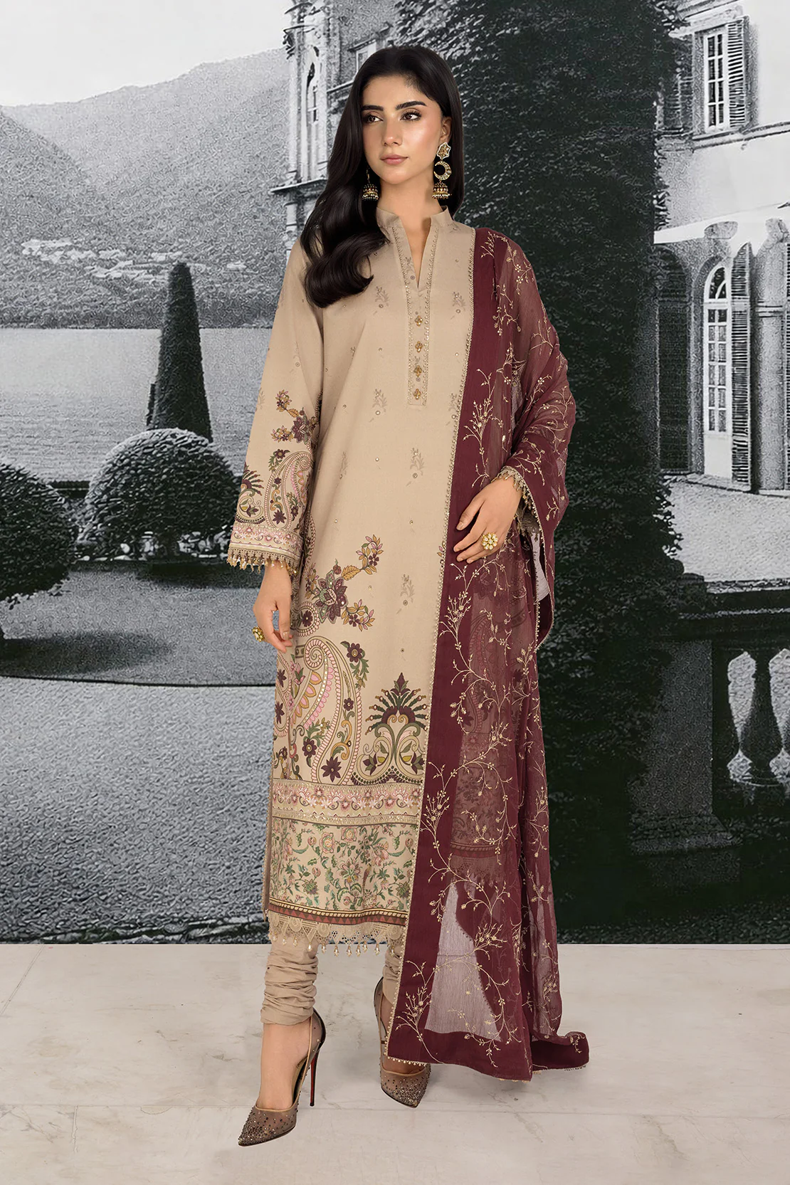 Embroidered - 3 Pc Lawn Suit (Embroidered Chiffon Dupatta)
