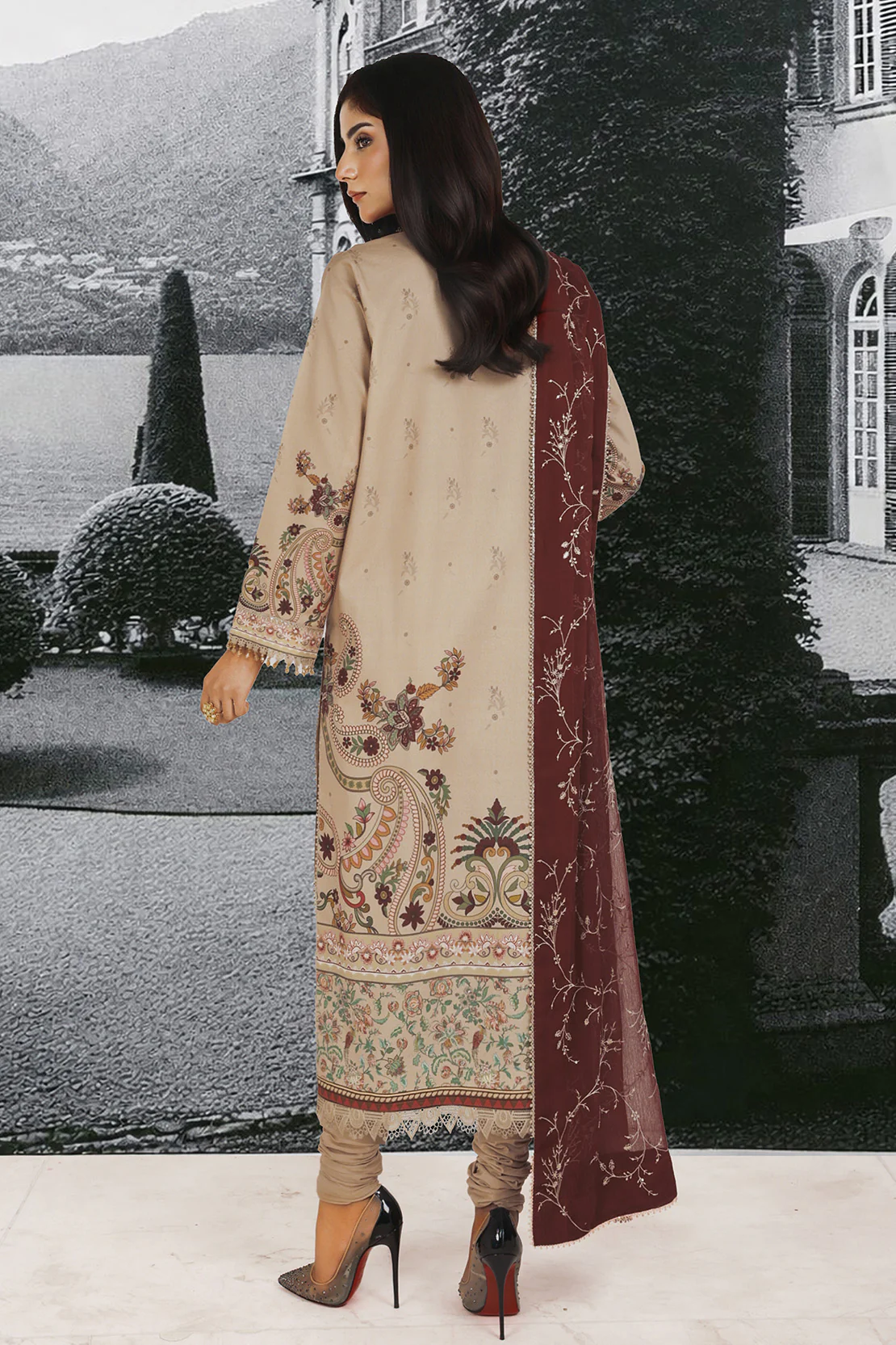 Embroidered - 3 Pc Lawn Suit (Embroidered Chiffon Dupatta) - Image 5