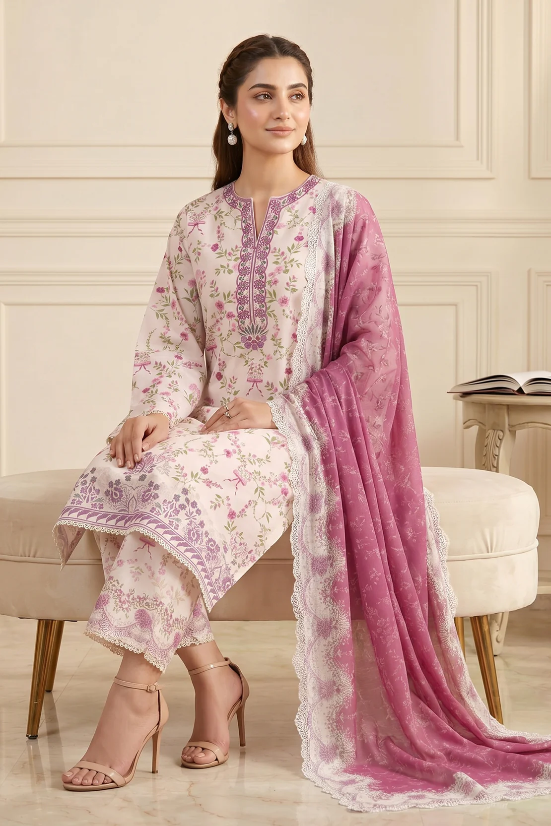 Embroidered - 3 Pc Lawn Suit - Image 2