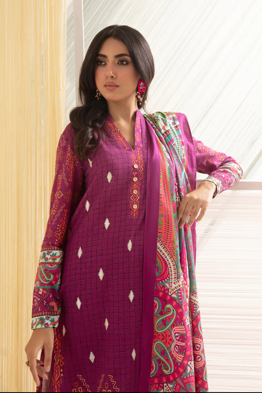 2 PC DIGITAL PRINT KHADDAR SHIRT & KHADDAR DUPPATA WITH EMBROIDERY - Image 4