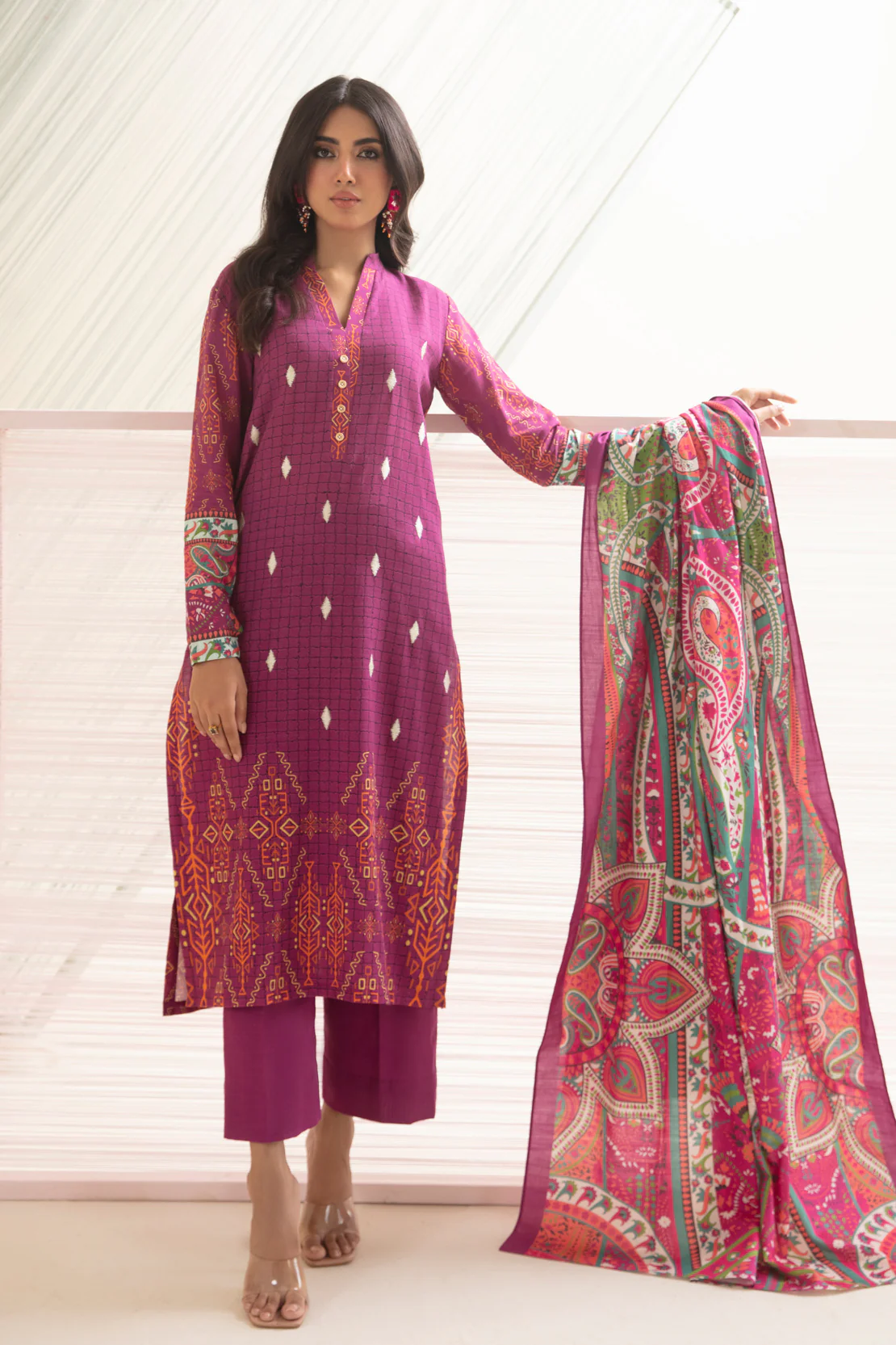 2 PC DIGITAL PRINT KHADDAR SHIRT & KHADDAR DUPPATA WITH EMBROIDERY - Image 5