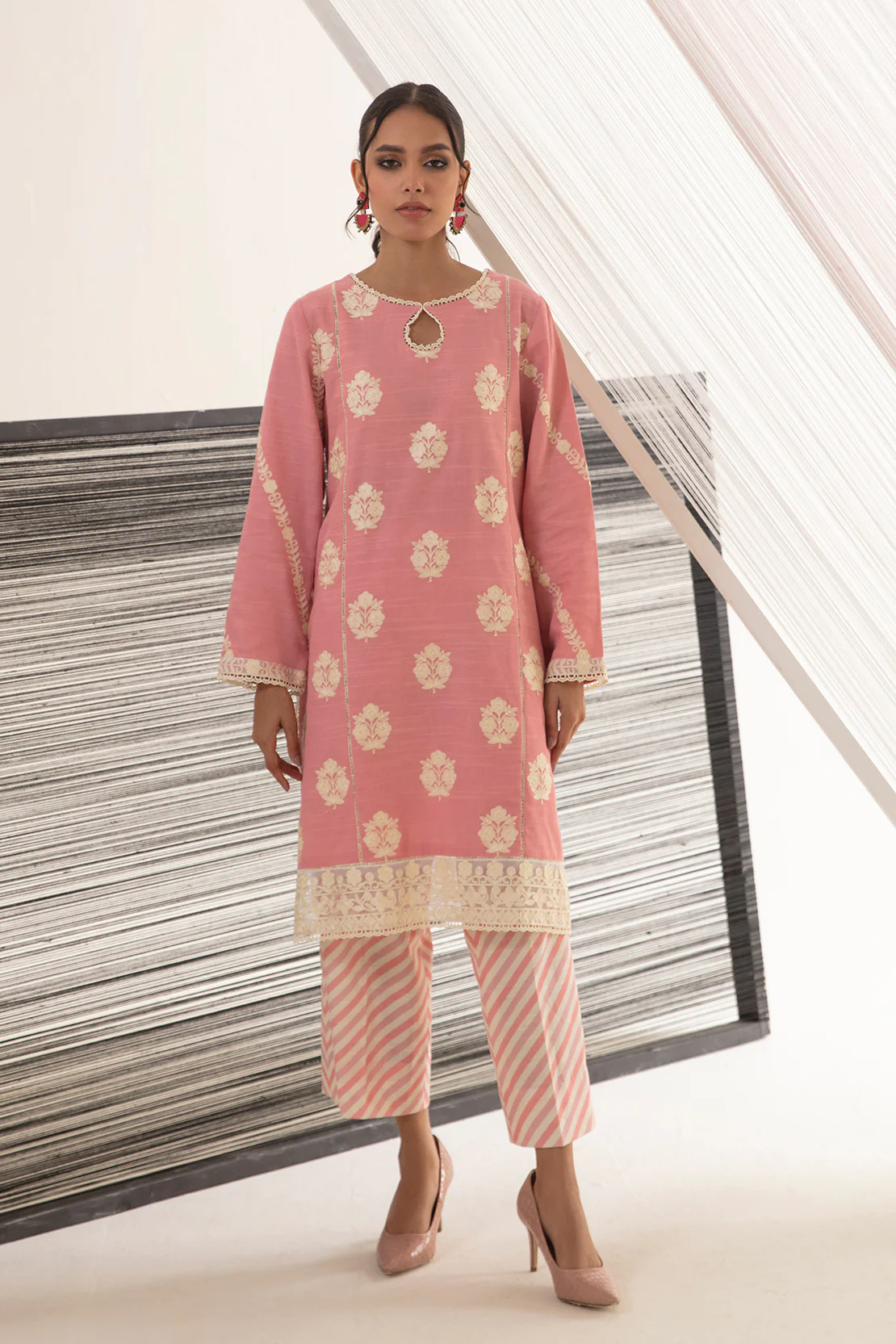 2 PIECE - EMBROIDERED SHIRT WITH PRINTED TROUSERS