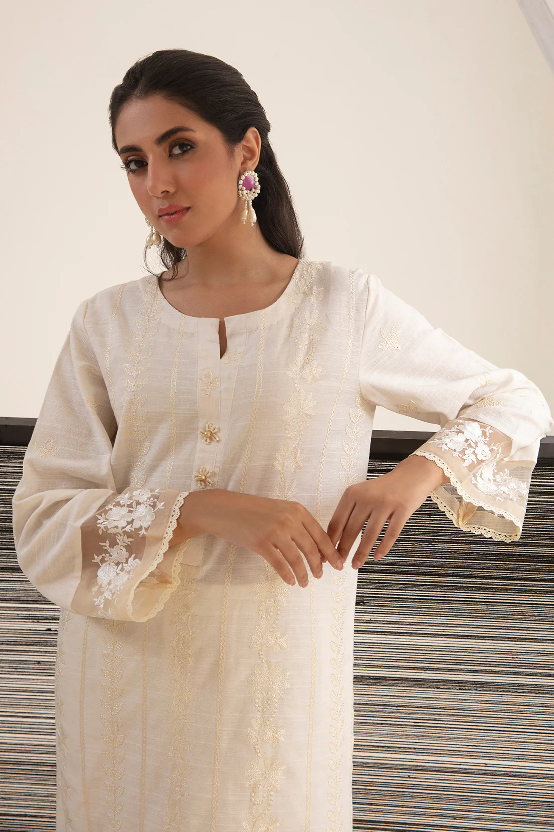2 PIECE - EMBROIDERED SHIRT WITH PRINTED TROUSERS - Image 2