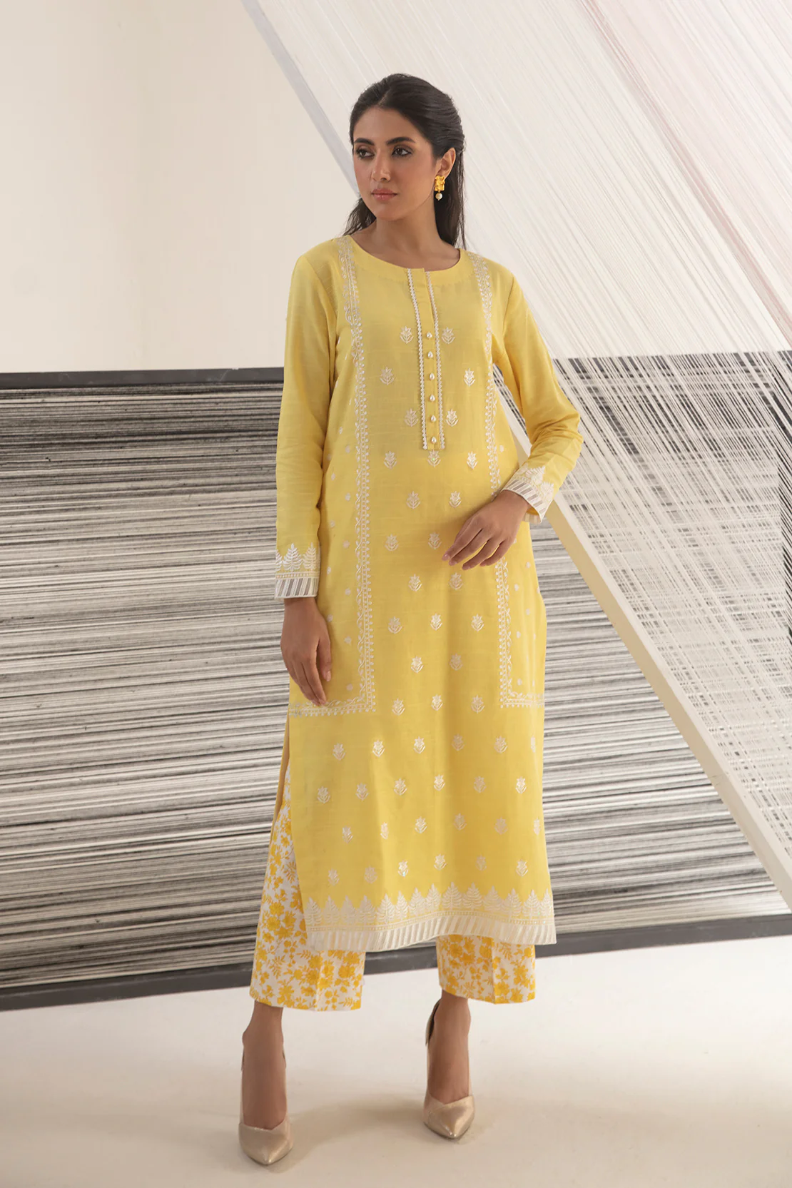 2 PIECE - EMBROIDERED SHIRT WITH PRINTED TROUSERS