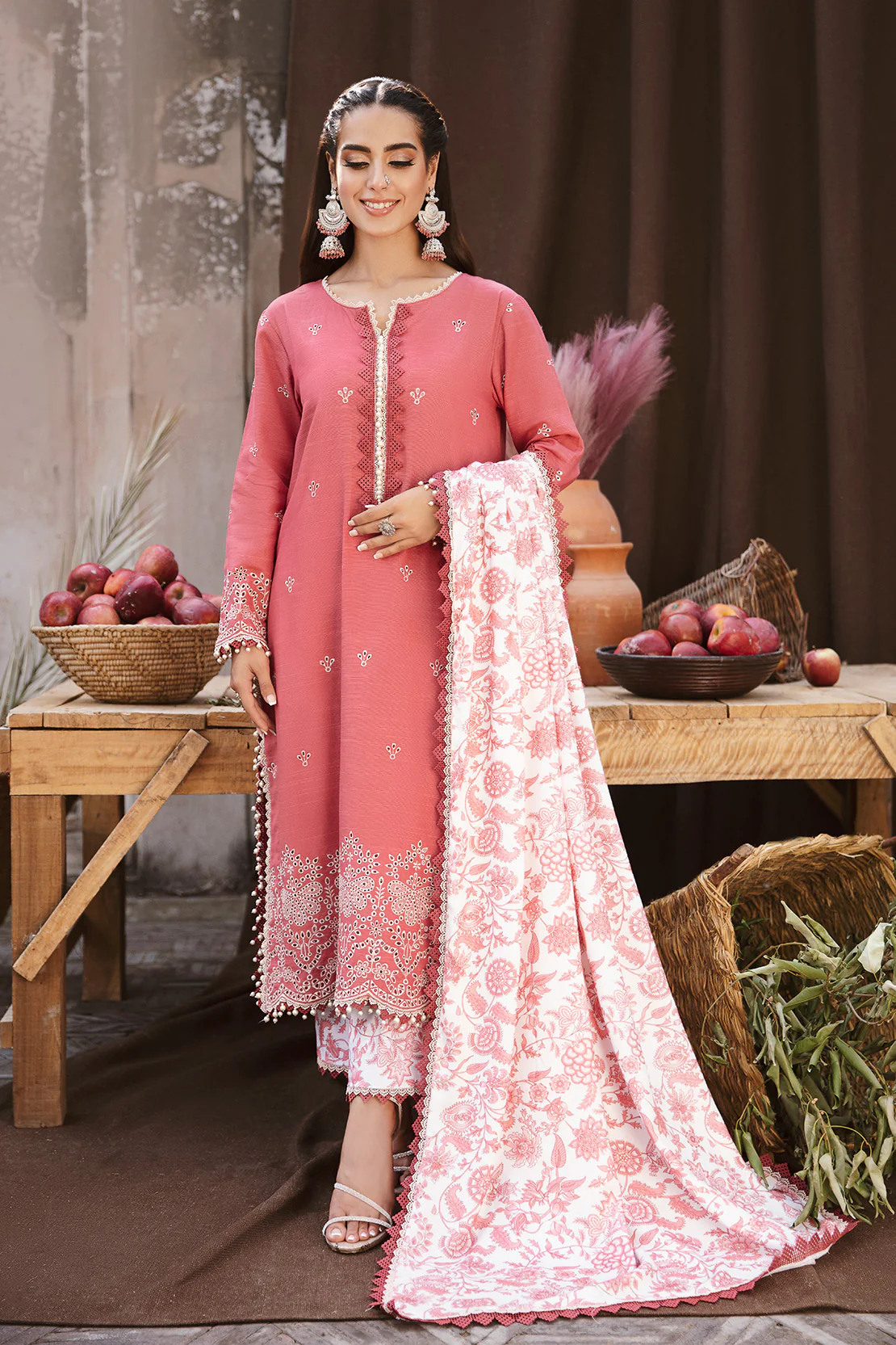 3 PIECE - EMBROIDERED KHADDAR SUIT WITH TWILL SHAWL