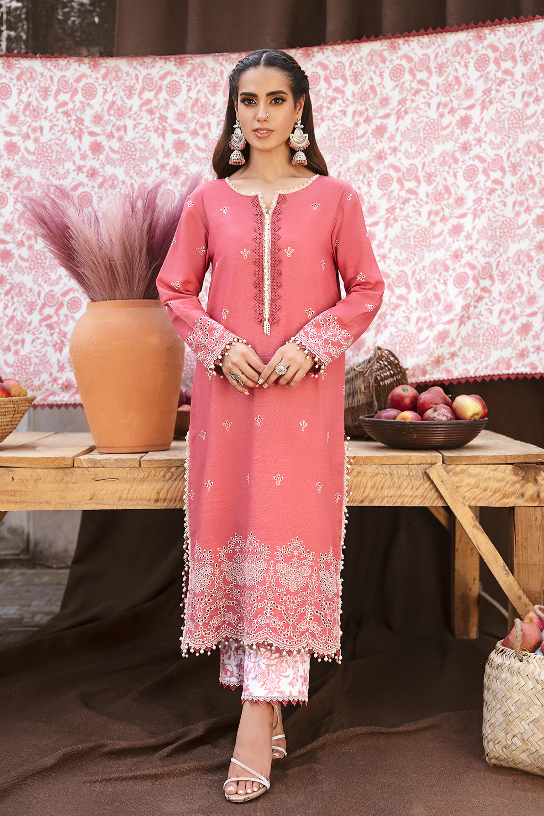 3 PIECE - EMBROIDERED KHADDAR SUIT WITH TWILL SHAWL - Image 10