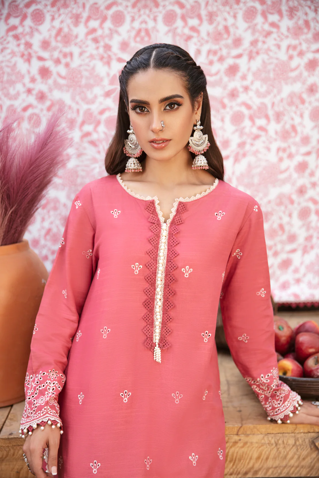 3 PIECE - EMBROIDERED KHADDAR SUIT WITH TWILL SHAWL - Image 2